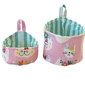 2 pc / Got Cats? / Reversible Quilted fabric Hanging basket pods / organizers